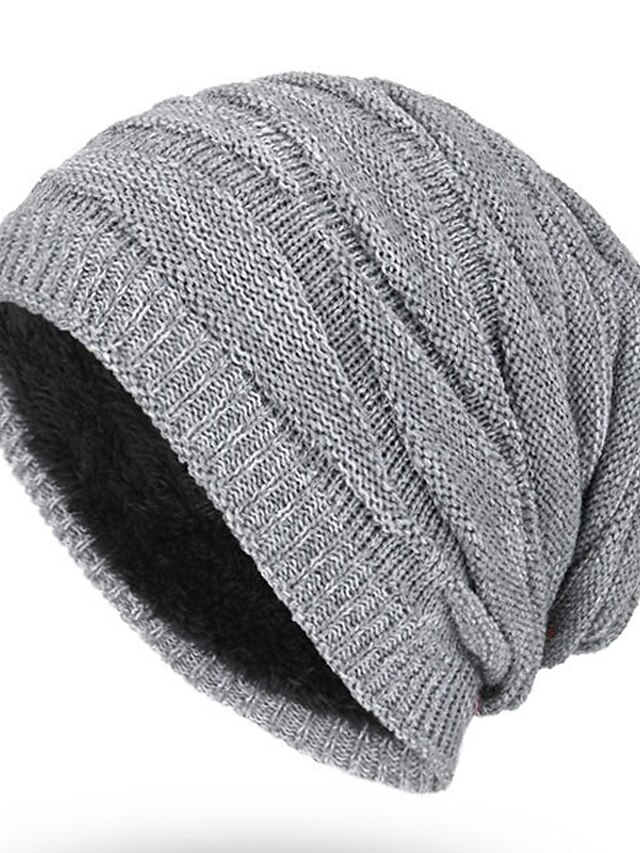  Men's Hat Beanie / Slouchy Beanie Hat Winter Hats Cap Knit Cuffed Outdoor clothing Casual Daily Knitted Fleece Plain Warm Black