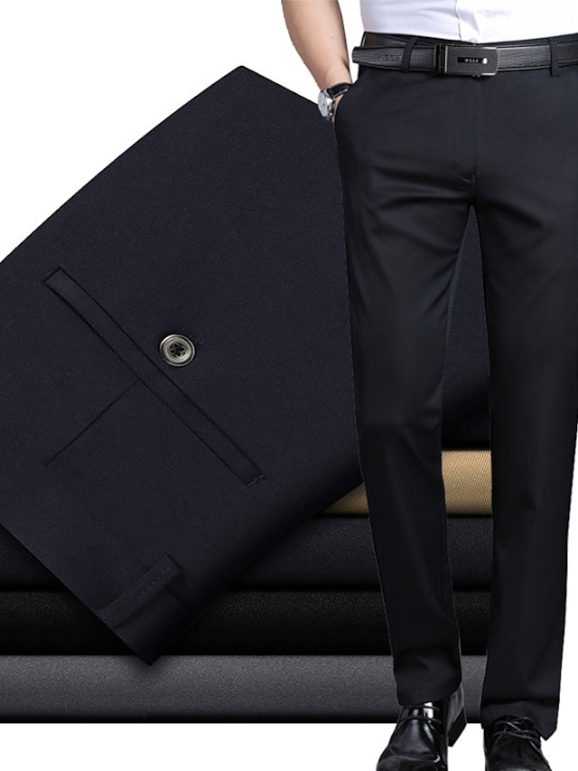  Homme pantalon de costume Pantalon Poche Jambe droite Plein Bureau Travail Entreprise Chic et moderne Grande occasion Noir bleu marine Micro-élastique