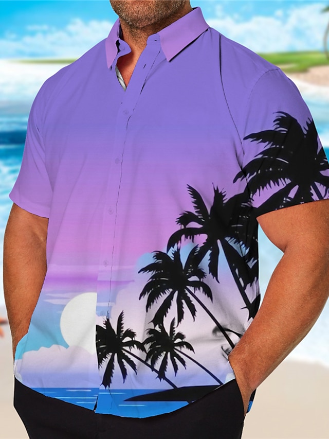 Hawaii Purple Beach Party Mens Graphic Shirt Plus Size Summer Hawaiian ...