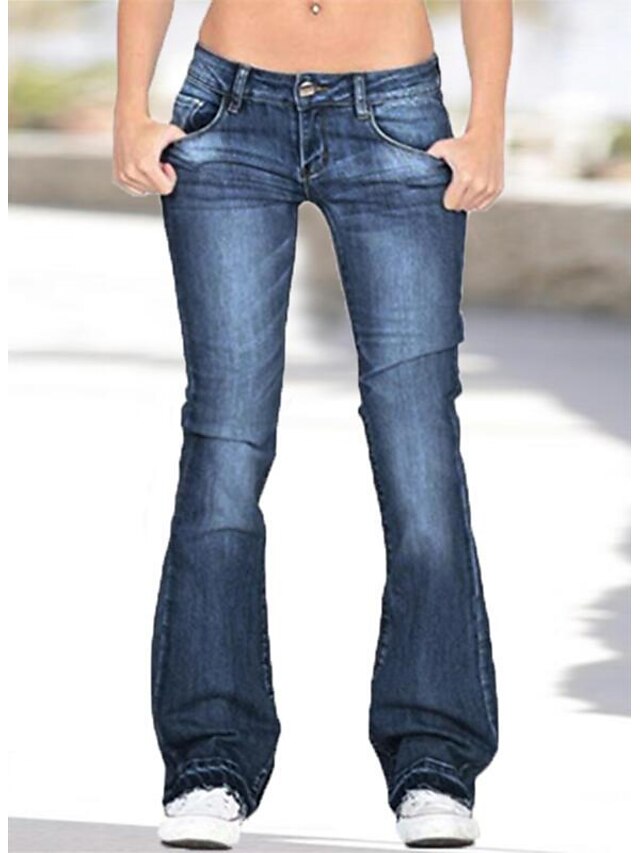 Women's Jeans Bootcut Flared Pants Bell Bottom Denim Navy Blue Light ...