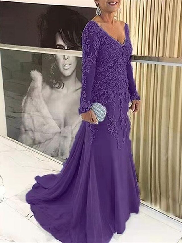 Stylish Plus Size Gray Mother Of The Bride Dresses Mermaid V-neck main image 1