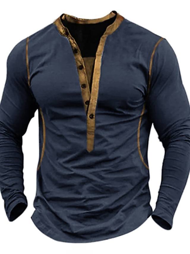 Men's Henley Shirt Long Sleeve Shirt Plain / Solid Henley Street ...