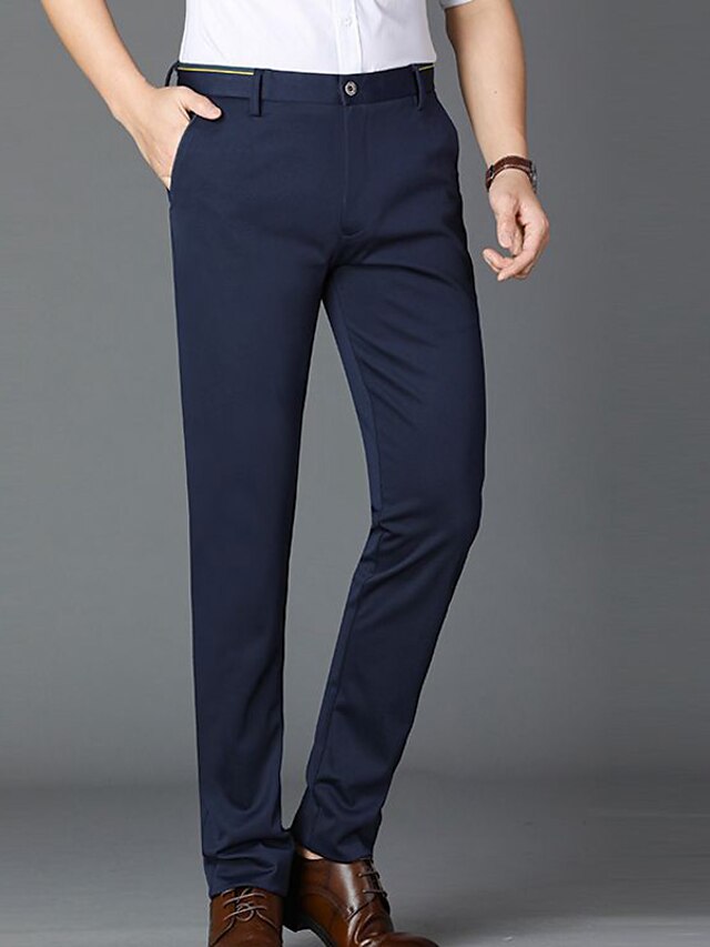 Homme pantalon de costume Pantalon Poche Jambe droite Plein Confort Bureau Travail Entreprise Vêtement de rue Grande occasion Noir bleu marine Micro-élastique