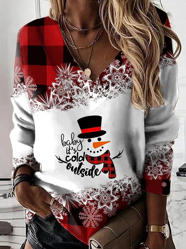  Per donna Felpa Maglione Attivo Streetwear Rosso Bianco Pop art Natale A V Manica lunga S M L XL 2XL 3XL
