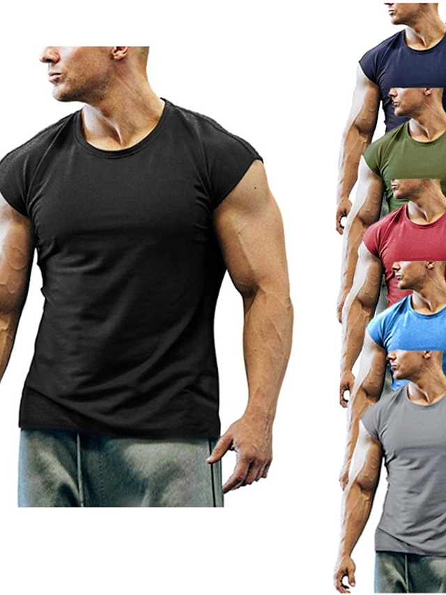  Hombre Camiseta Camisas que absorben la humedad Plano Cuello Barco Casual Festivos Manga Corta Ropa Deportes Moda Ligeras Músculo