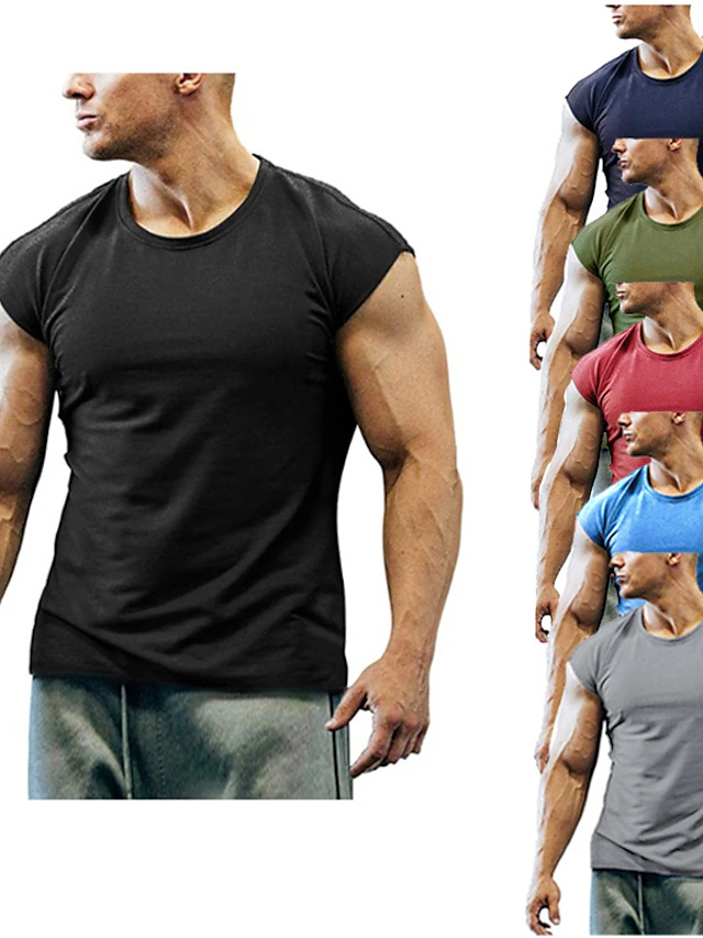 Men's T Shirt Tank Top Moisture Wicking Shirts Sleeveless Crew Neck Summer Plain Sports Fashion Lightweight Vacation Casual Holiday Black White Army Green Top Tee for Men 15