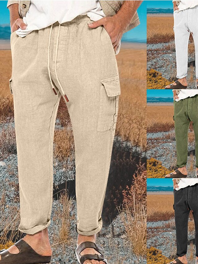 Men's Linen Pants Trousers Summer Pants Beach Pants Pocket Drawstring