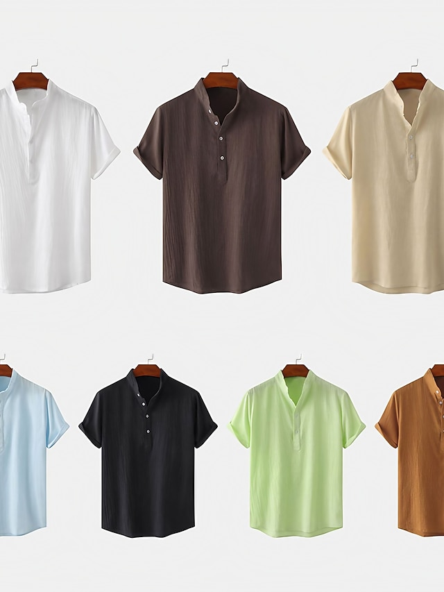 Chemise Lin Homme Manche Courte YAOBALE - Col Mao, Léger Et Respirant - Style Décontracté Été