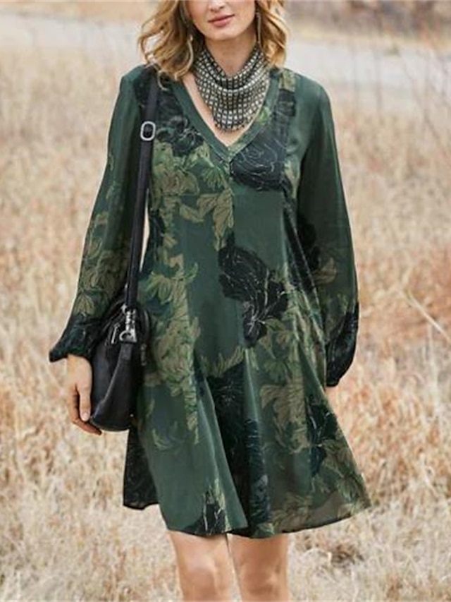 vestido casual mujer vestido swing vestido vintage mini vestido verde militar manga gráfico invierno primavera cuello en v moda vacaciones diarias otoño vestido 2023 estilo s 9422362 2023 – $21.99