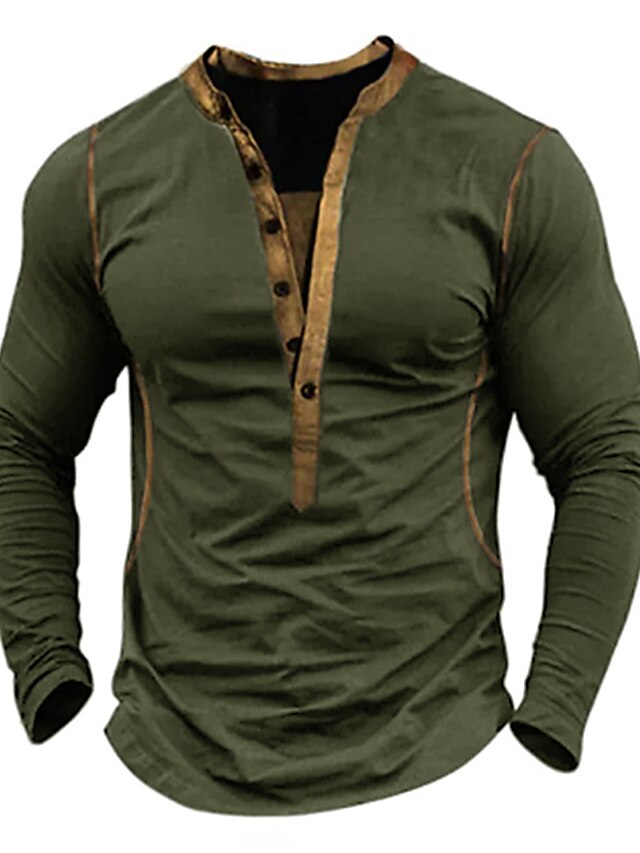 Men's Henley Shirt Long Sleeve Shirt Plain / Solid Henley Street ...