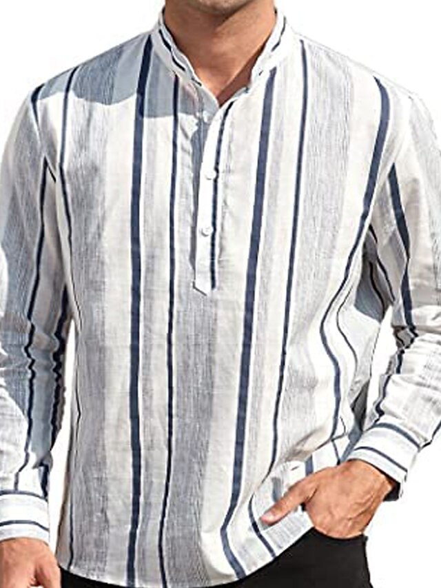  Homme Chemise Henley Shirt Chemise décontractée Rayé Noir & blanc Col Noir / Gris Vert Bleu Bleu poussiéreux Casual du quotidien manche longue Bouton bas Vêtement Tenue Coton basique Mode Vêtement de