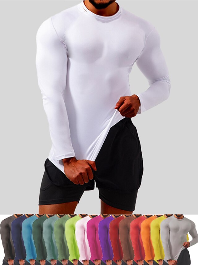 Men's Workout Shirt Running Shirt Long Sleeve Top Street Casual Sun Protection Breathable Quick Dry Fitness Basketball Jogging Sportswear Activewear Solid Colored Navy Wine Red fluorescent green 15