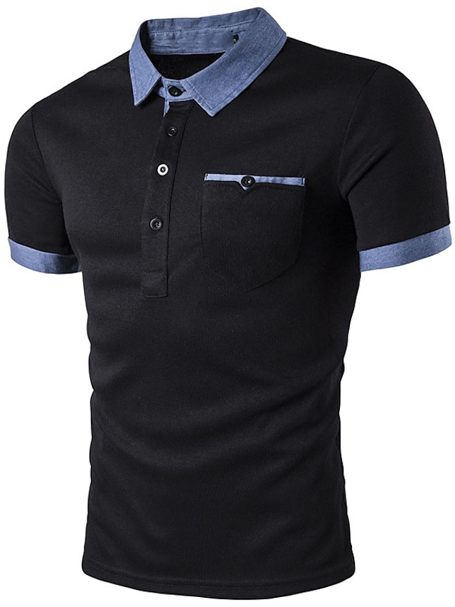  Men's Polo Shirt Golf Shirt Color Block Turndown Black White Outdoor Street Short Sleeve Button-Down Clothing Apparel Cotton Casual Comfortable Pocket