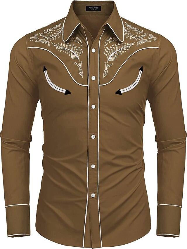 Men's Shirt Western Shirt Leopard Turndown Blue Brown Khaki Black ...