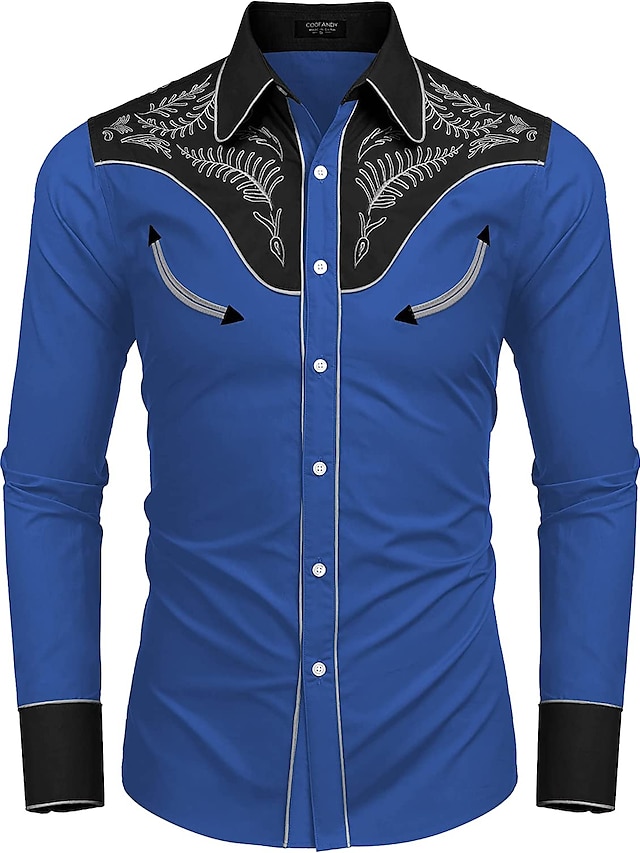 Men's Shirt Western Shirt Leopard Turndown Blue Brown Khaki Black ...