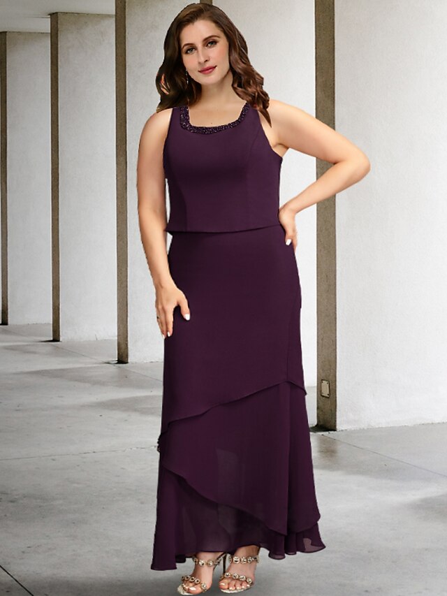 Two Piece A-Line Mother of the Bride Dresses Plus Size Hide Belly Curve ...