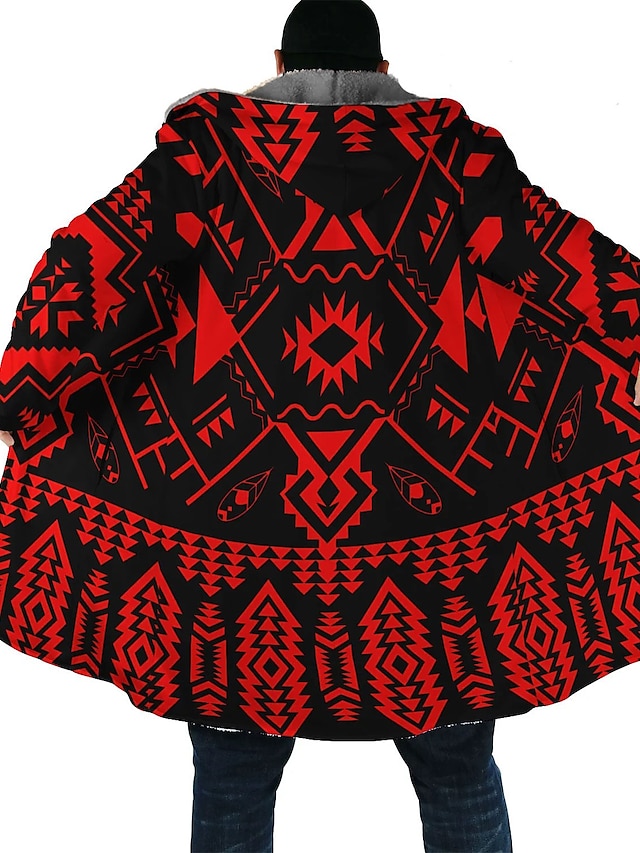  Herre Geometri Vinterfrakk Fleece-jakke Frakk Hold Varm Pustende Bekvem Gatemote Sport Etnisk stil Sport & Utendørs Dagligdagstøy Ut på byen Glidelås Lomme Trykt mønster Høst vinter Hettegenser