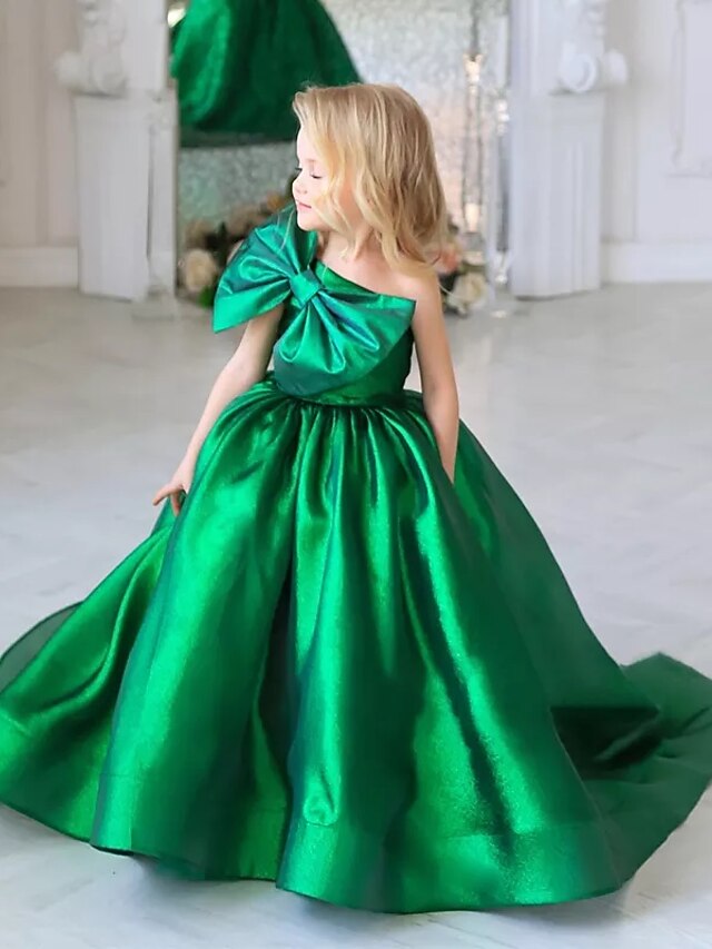 Ball Gown Sweep / Brush Train Flower Girl Dress Birthday Girls Cute Prom Dress Taffeta with Bow