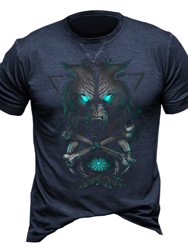  Men's Wolf Graphic Prints T Shirt Casual Style 100% Cotton Short Sleeve Graphic Shirt Black Burgundy Dark Navy Comfortable Tee Vacation Street Fashion Designer Clothing
