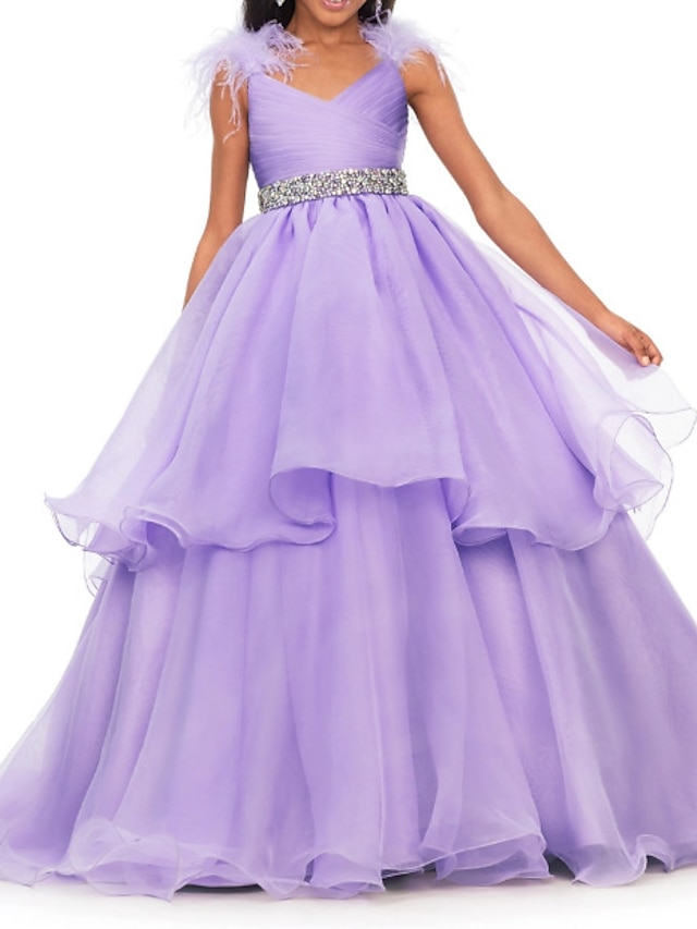  Πριγκίπισσα Ουρά Φόρεμα για Κοριτσάκι Λουλουδιών Κουινσανέρα Juniors Χαριτωμένο φόρεμα χορού Οργάντζα με Φτερά / Γούνα Σε επίπεδα Κατάλληλο 3-16 ετών