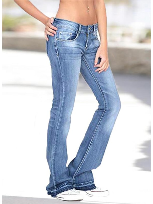Women's Jeans Bootcut Flared Pants Bell Bottom Denim Navy Blue Light ...