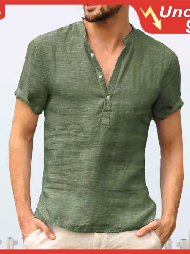  Men's shirt Linen Solid Colored Classic Pocket Short Sleeve Party Regular Fit Tops Cotton Party Stylish Modern Style Basic V Neck Gray Green White Streetwear / Daily / Work Summer Shirts Comfortable