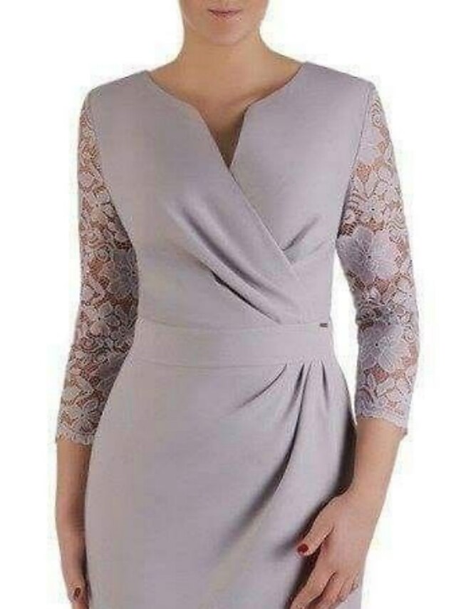 V Neck 3/4 Sleeves Ankle Length Column Mother of the Bride Dress