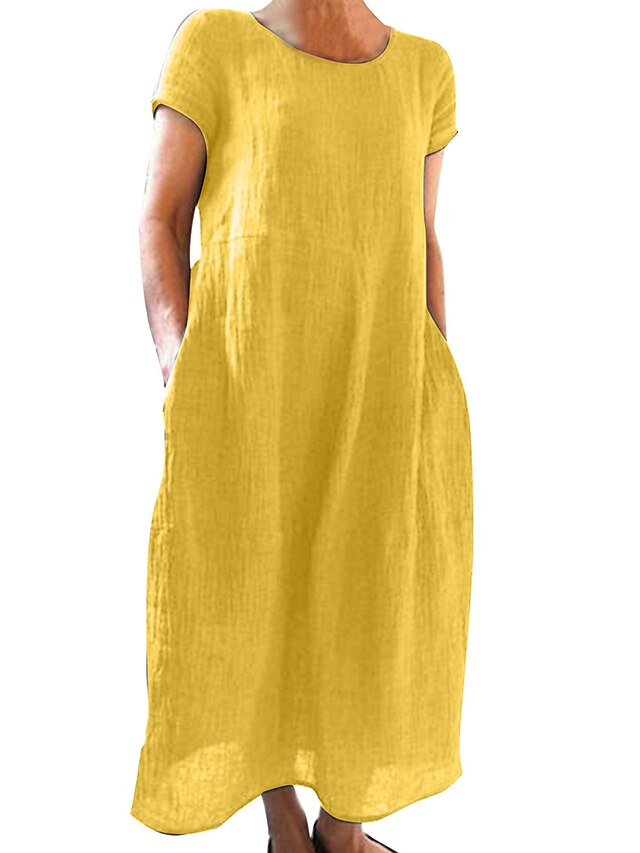 Women's Casual Cotton Linen Dress Shift Dress Cotton Blend Basic ...