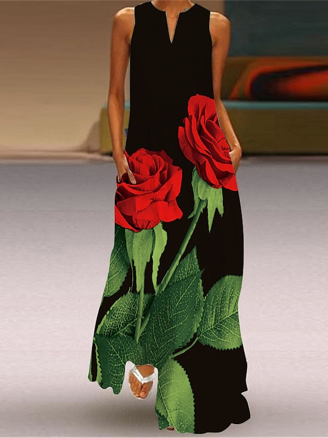  Női Maxi hosszú ruha hétköznapi ruha Pólóruha Váltó ruha Virágos Alkalmi Szabadtéri Napi Hétvége Zseb Nyomtatott Ujjatlan V-alakú Ruha Normál Fekete Fehér Sárga Nyár Tavasz S M L XL XXL