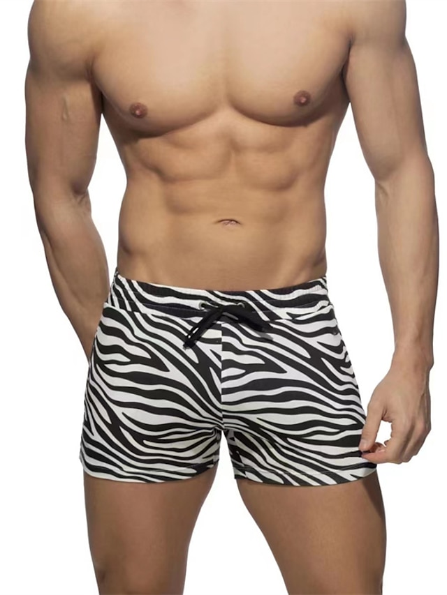  Herren 1 Packung Unterwäsche Boxer Bademode Kordelzug Bedruckt Polyester Atmungsaktiv Weich Farbblock Mittlere Taillenlinie Schwarz