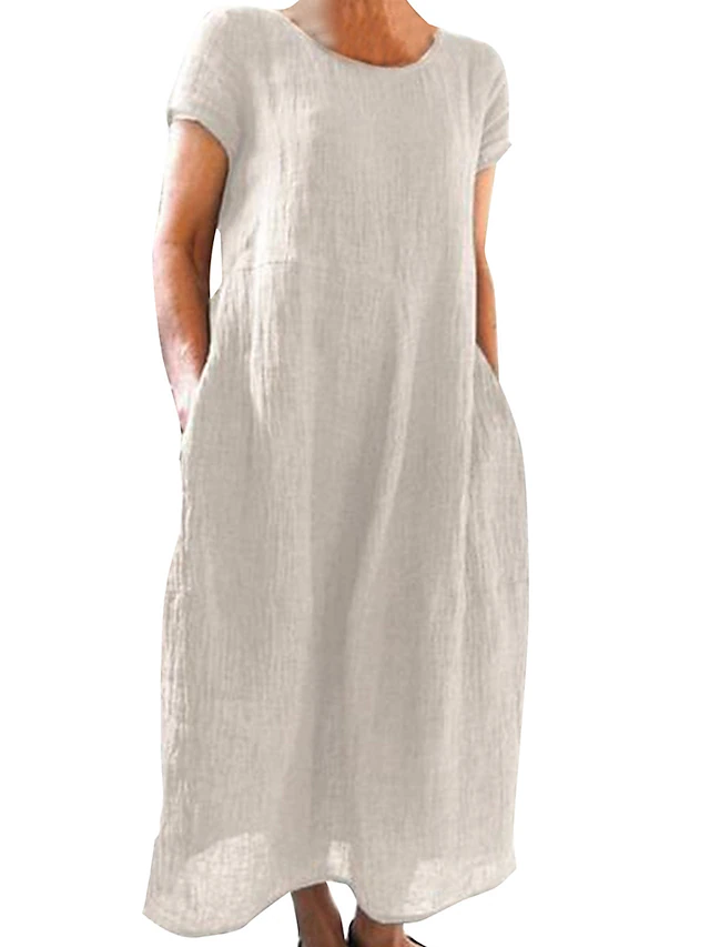 Women's White Dress Casual Dress Cotton Summer Dress Maxi Dress Linen ...