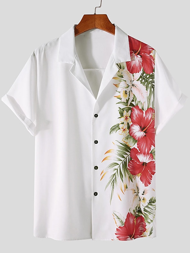 Chemise Homme Caribbean Joe – Grande, Manches Courtes, Motif Floral Bleu, Boutonnée