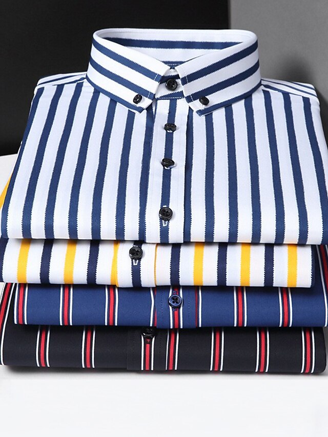  Men's Dress Shirt Striped Turndown Black and Red Black White Yellow Navy Blue Wedding Outdoor Long Sleeve Button-Down Clothing Apparel Fashion Casual Breathable Comfortable