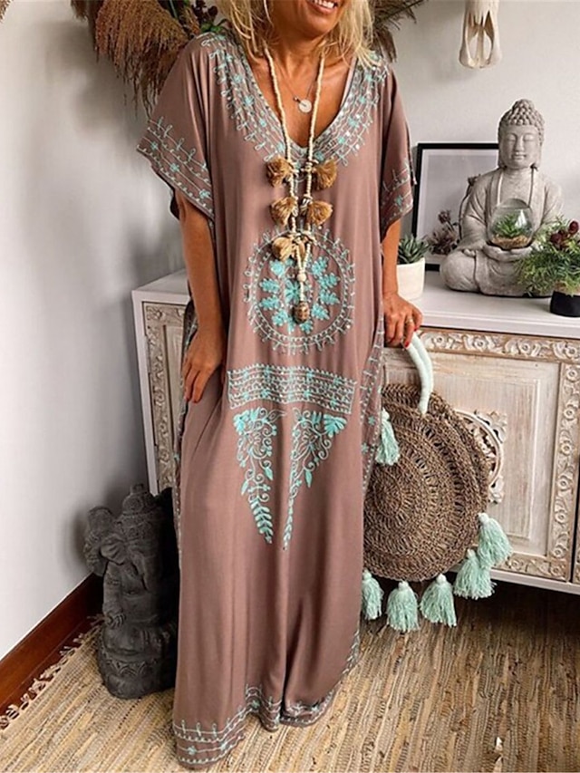  Pentru femei Rochie Maxi lungă Rochie Lunga Rochie Maxi Rochie casual Rochii Tricou Rochie Boho Rochie imprimata Modă Boem Casual În aer liber Vacanță Zilnic Potrivire Largă Floral Manșon scurt În V