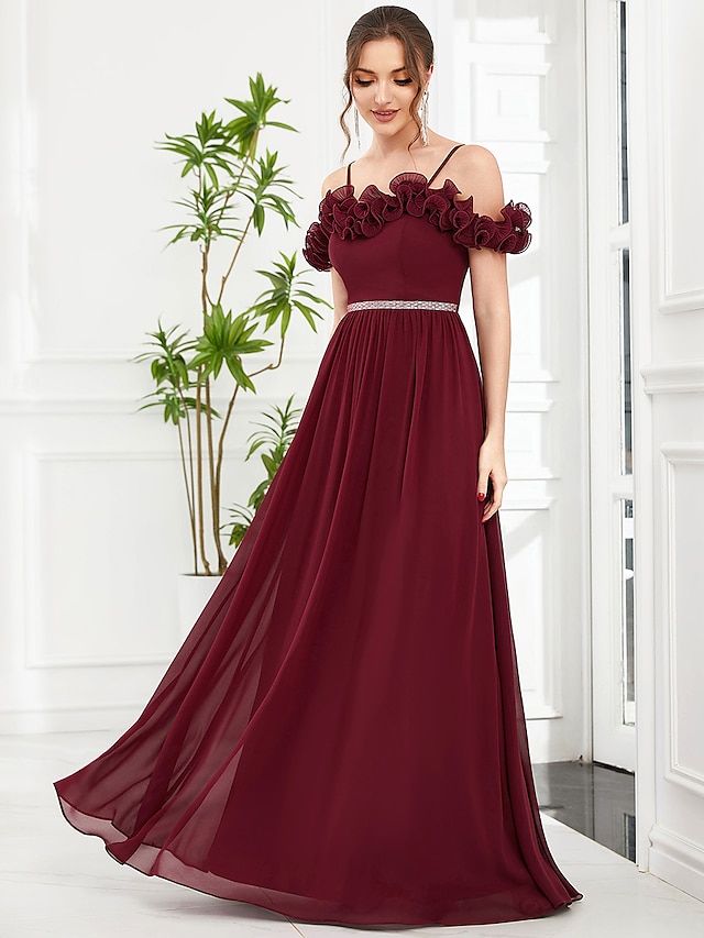 A Line Prom Dresses Vintage Dress Wedding Guest Birthday Floor Length Sleeveless Off Shoulder 5200