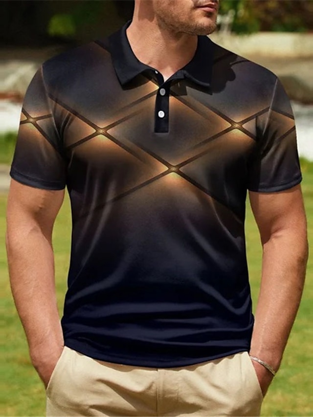 Men's Polo Shirt Golf Shirt Graphic Prints Geometry Turndown Yellow ...
