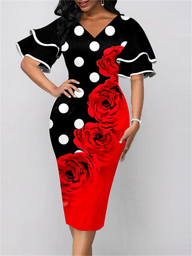 Women's Work Dress Sheath Dress Semi Formal Dress Fashion Flared Sleeve