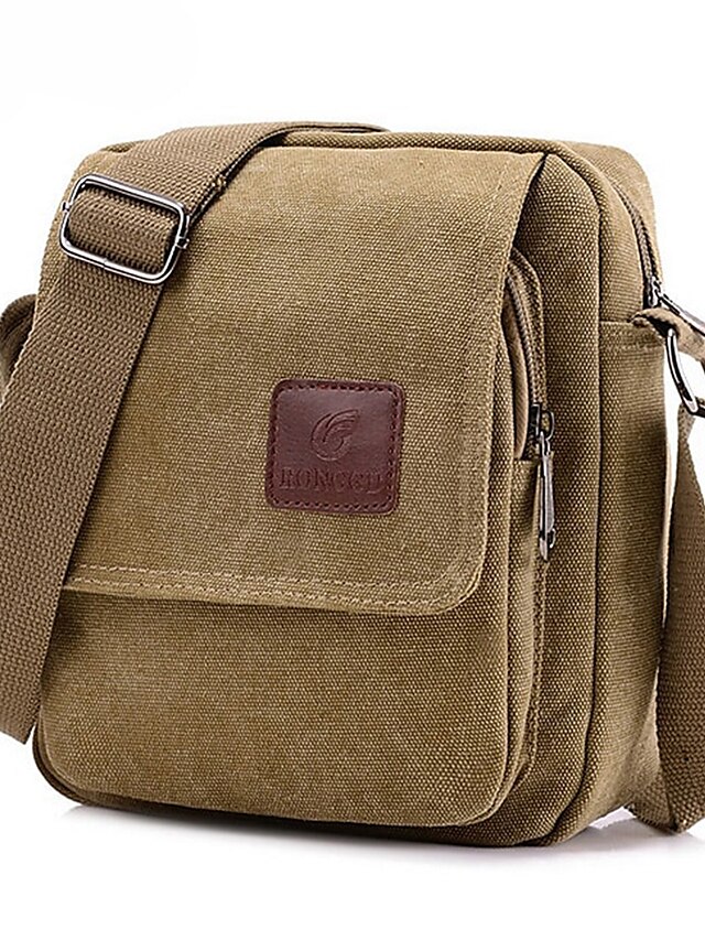  Men's Crossbody Bag Messenger Bag Canvas Outdoor Daily Lightweight Durable Solid Color Black Army Green Khaki