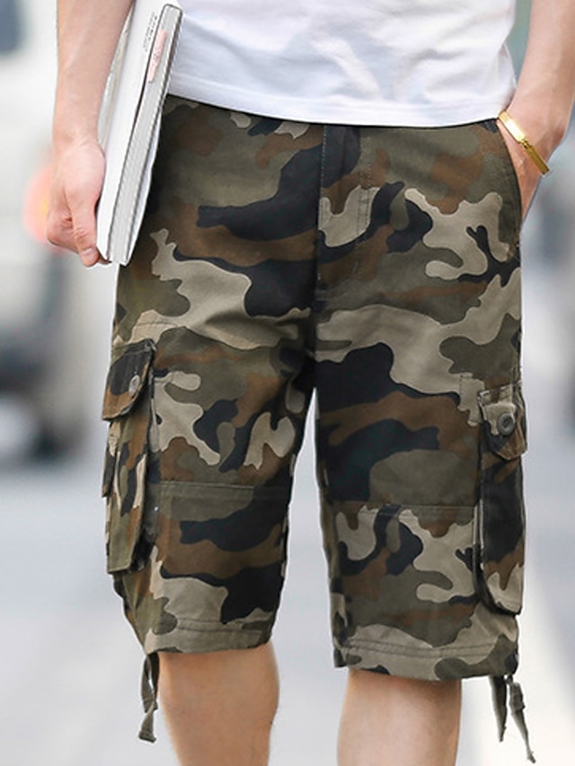 Herren Cargo Shorts Camouflage – Aus Baumwolle, Mit 6 Taschen, Elastischem Bund, Für Sommer & Outdoor