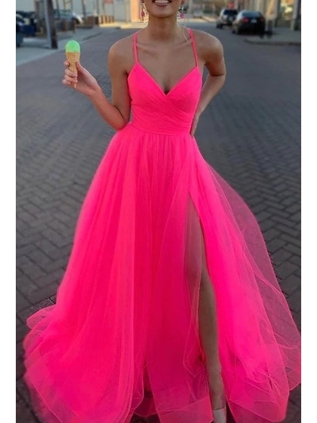  Γραμμή Α Φορέματα χορού Σέξι Φόρεμα Γαμήλιο Πάρτι Γενέθλια Ουρά μέτριου μήκους Αμάνικο Λεπτές Τιράντες Οργάντζα με Φόρεμα 2024