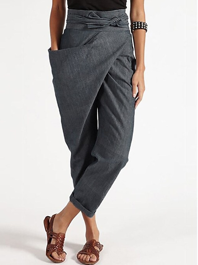  Women's Dress Pants Ankle-Length Cotton Blend Mid Waist Streetwear Casual Work Daily Black Navy Blue S M Fall & Winter