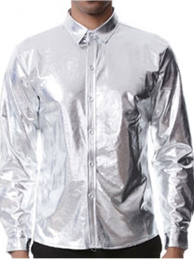Men's Tuxedo Shirts Plain Turndown Silver Black Gold Party Holiday Long