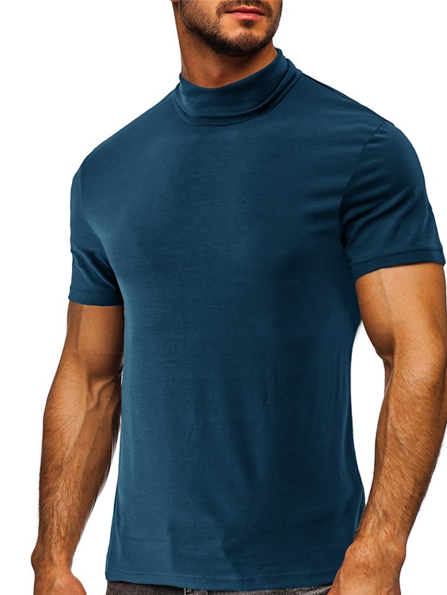  Per uomo maglietta Maglia a collo alto Liscio Collo alto Da mare Per uscire Manica corta Abbigliamento Moda Contemporaneo moderno Comoda