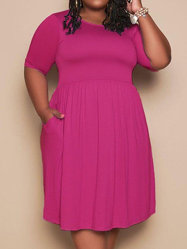 Women's Plus Size Casual Dress A Line Dress Solid Color Midi Dress