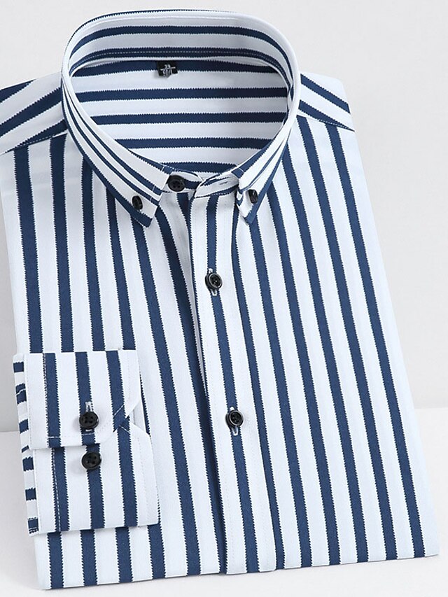 Men's Dress Shirt Striped Square Neck Black / White Sea Blue Black White Yellow Wedding Outdoor Long Sleeve Button-Down Clothing Apparel Fashion Casual Breathable Comfortable