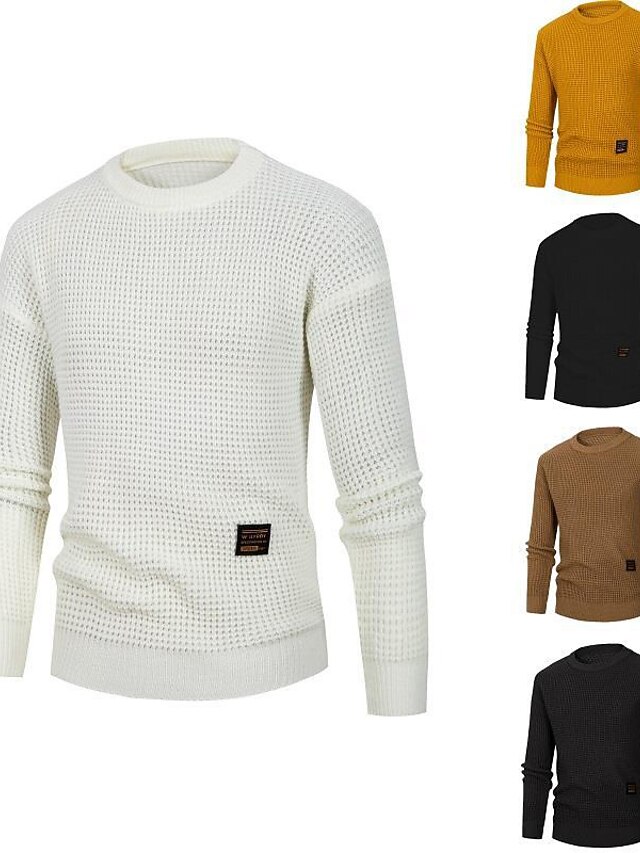 Men's Sweater Pullover Sweater Jumper Ribbed Knit Knitted Plain Crew