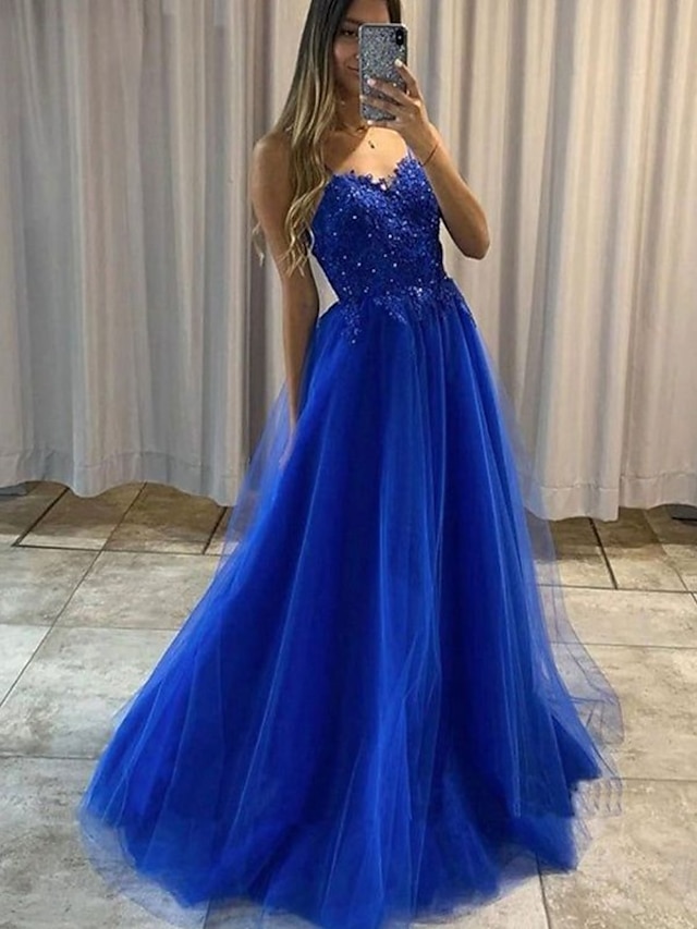 A Line Prom Dresses Princess Dress Formal Prom Floor Length Sleeveless Sweetheart Detachable 3614