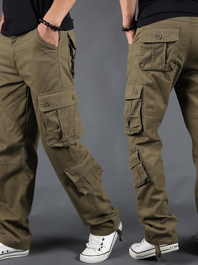  Men's Cargo Pants Trousers Parachute Pants Leg Drawstring Multi Pocket Straight Leg Plain Comfort Wearable Outdoor Daily Going out 100% Cotton Sports Stylish Black Yellow