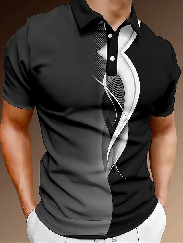 Men's Polo Shirt Golf Shirt Gradient Graphic Prints Turndown Black ...