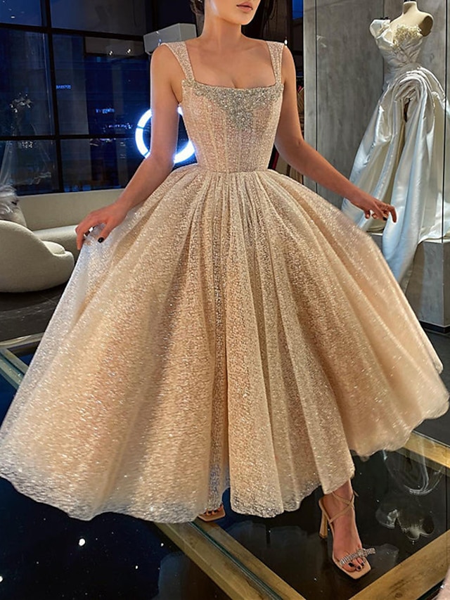 שמלת נשף שמלת נשף שמלת מחוכים שמלת סיום מסיבת כלה שמלת קרסול רצועת ספגטי ללא שרוולים טול עם נצנצים 2024